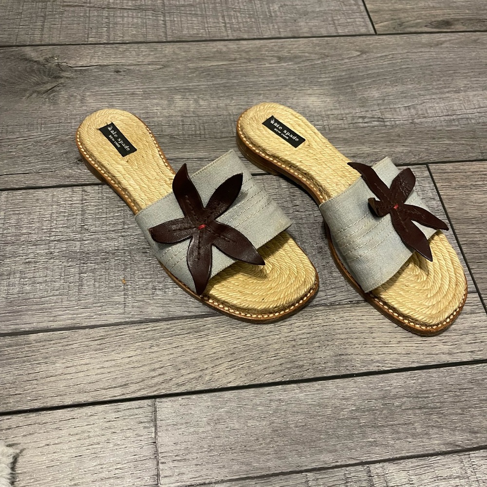 Kate Spade flower accent blue fabric espadrille slides size 37
